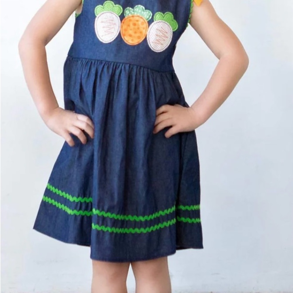 Navy Blue Dress with Carrot Appliqué